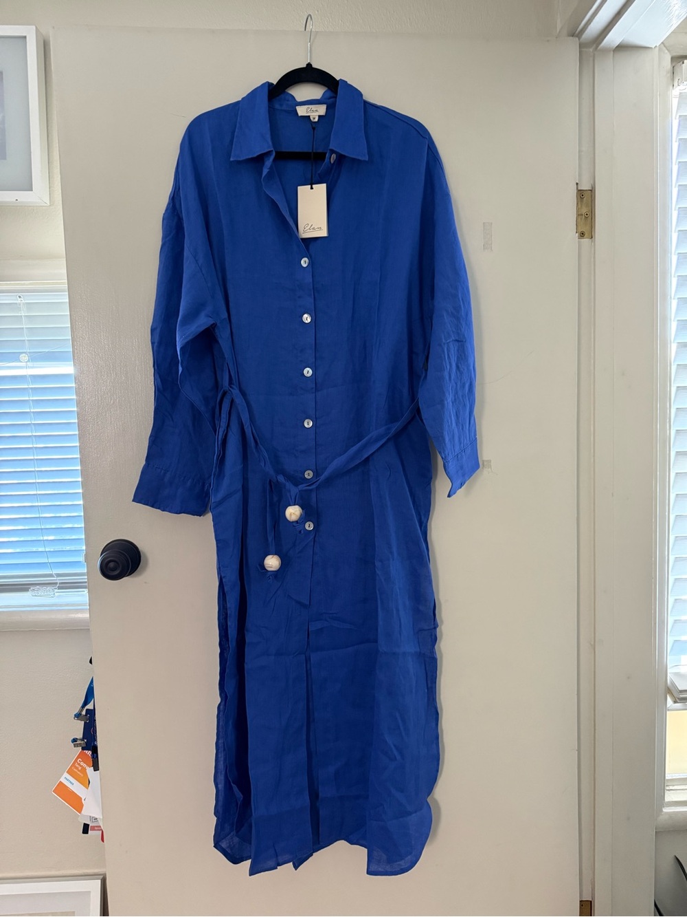 NWT - Elan Cobalt LINEN Blue Button-Front Dress